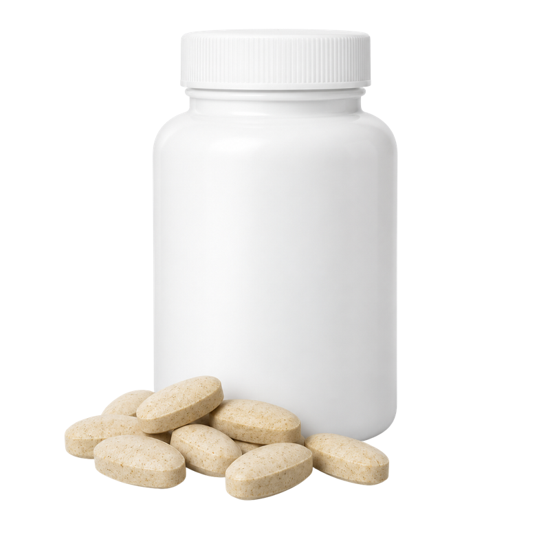 White joint supplement bottle with beige tablets
